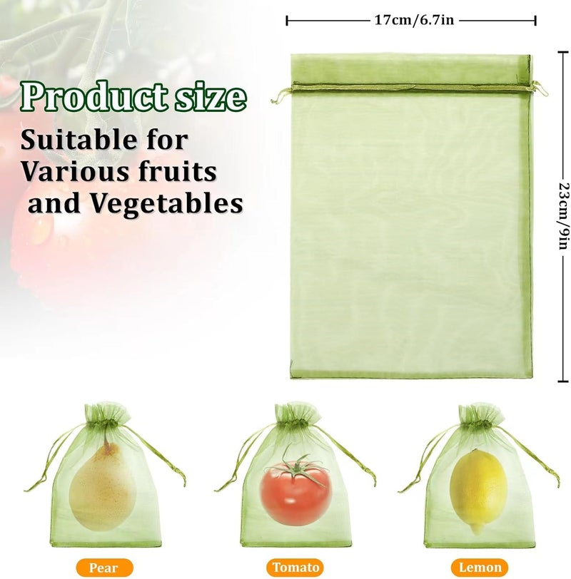 FloraSea 50 PCS 6X9 inches Fruit Protection Bags, Fruit Bags for Fruit Trees, Green Netting Fruit Cover Bags Drawstring Mesh Fruit Protectors Pest Barrier for Fruit Trees Veggies Garden - Image 2